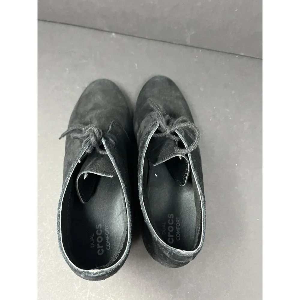 CROCS WOMEN'S LEIGH SUEDE WEDGE BOOTIE BLACK‎ #203419 SIZE 8.5